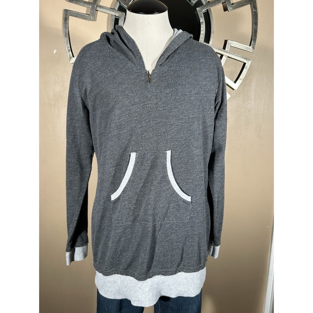 Venus two-tone gray knit Light Hoodie TOP‎ women's L quarter zip tunic length